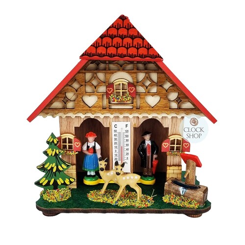 14cm Chalet Weather House With Deer & Love Hearts By TRENKLE