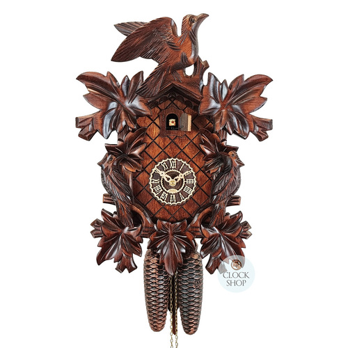 5 Leaf & Bird 8 Day Mechanical Carved Cuckoo Clock With Side Birds 40cm By TRENKLE