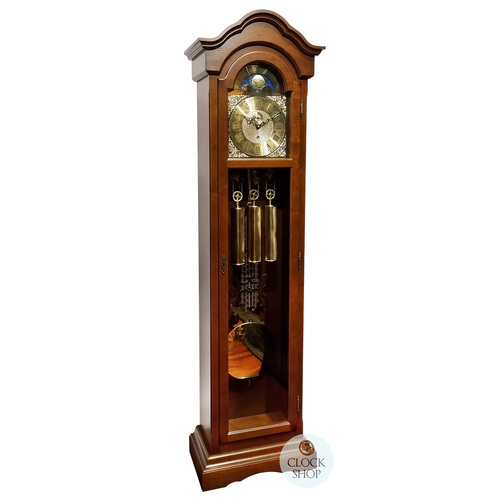 196cm Walnut Grandfather Clock With Triple Chime & Moon Dial & Full Glass Door By AMS image
