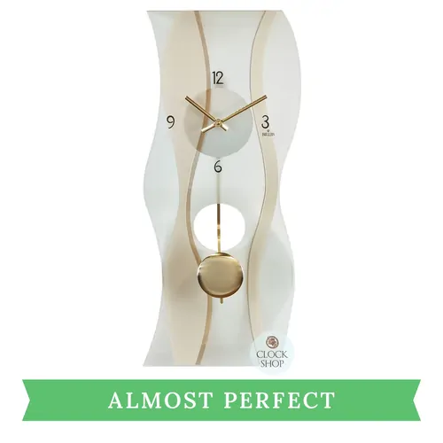 60cm Gold & Curved Glass Pendulum Wall Clock By AMS (Chipped Glass) image