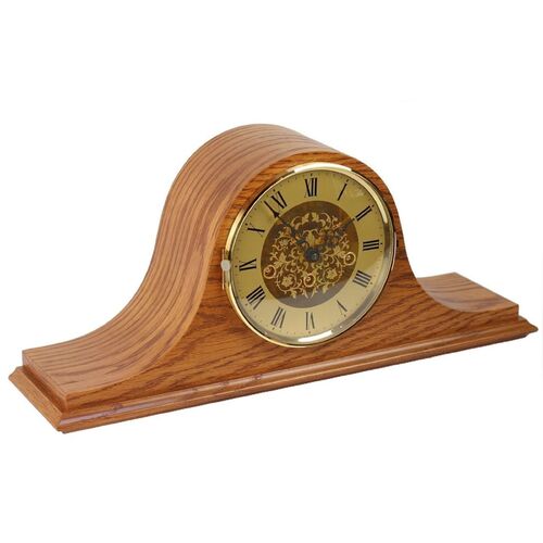 22cm Oak Mechanical Tambour Mantel Clock With Westminster Chime By HERMLE
