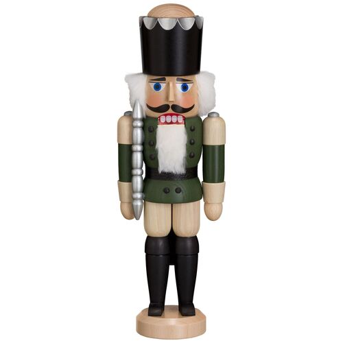 29cm King in Natural Ash and Green Wood Nutcracker By Seiffener