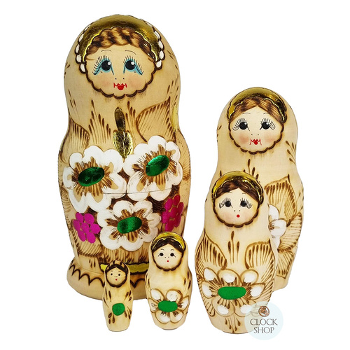 Woodburn Russian Dolls- Pink & Green Floral 17cm (Set Of 5) image