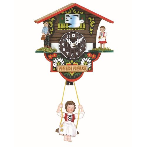 Swiss Heidi House Battery Chalet Clock With Swinging Doll 12cm By TRENKLE