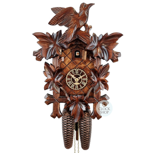 5 Leaf & Bird 8 Day Mechanical Carved Cuckoo Clock 35cm By TRENKLE