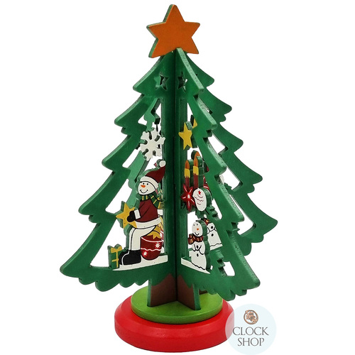 14cm Green Wooden 3D Tree On Stand- Assorted Designs