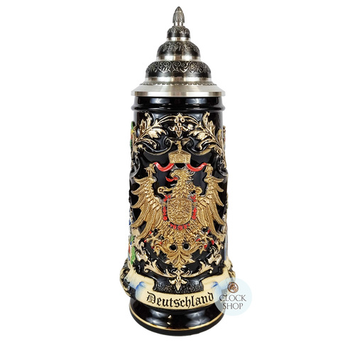 Deutschland Beer Stein with Gold Pewter Eagle With Pewter Lid By KING 