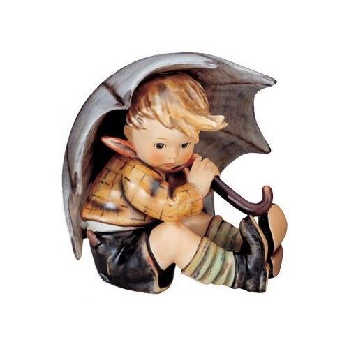 hummel boy walking with umbrella