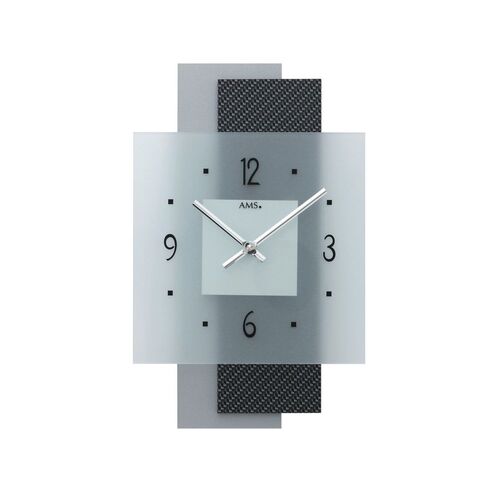 36cm Black & Silver Wall Clock With Square Dial By AMS