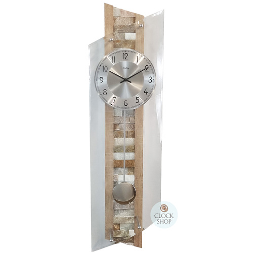 85cm Beech Pendulum Wall Clock With Stone Inlay By AMS image
