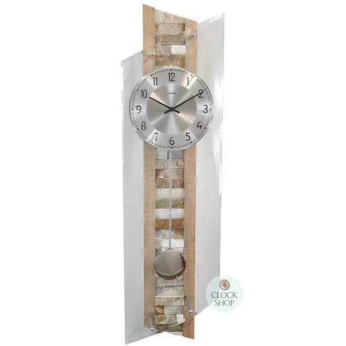 85cm Beech Pendulum Wall Clock With Stone Inlay By AMS