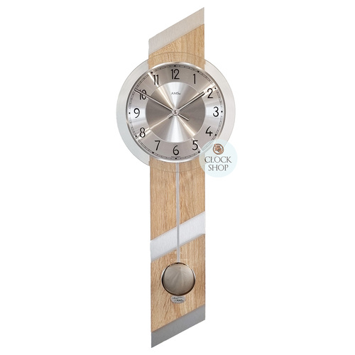 69cm Beech & Silver Pendulum Wall Clock By AMS image