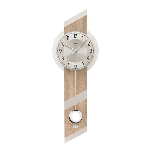 69cm Beech & Silver Pendulum Wall Clock By AMS