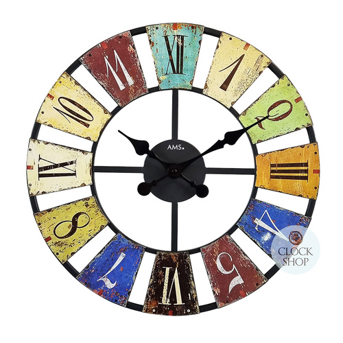 50cm Multi Coloured Round Metal Wall Clock By AMS image