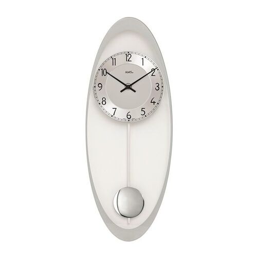 50cm Silver Oblong Pendulum Wall Clock By AMS