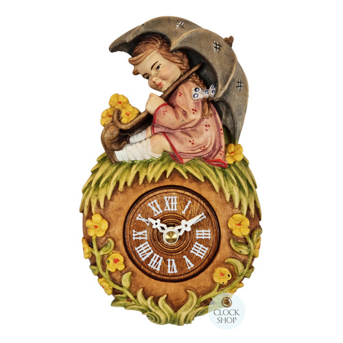 Girl in The Meadow Battery Carved Clock 16cm By TRENKLE
