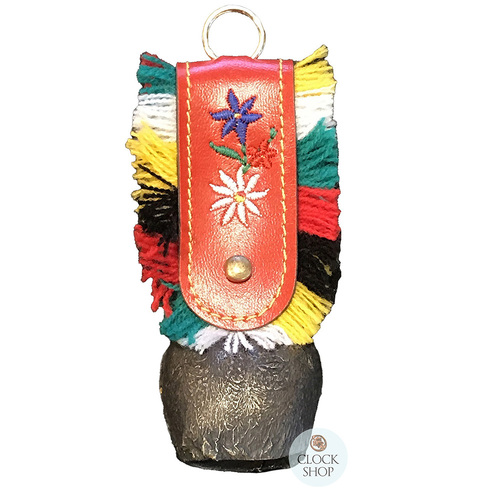 11cm Antique Look Cowbell With Fringed Red Leather Strap