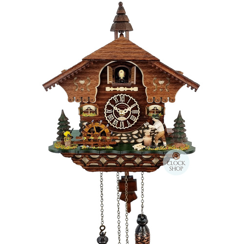 Wood Chopper & Water Wheel Battery Chalet Cuckoo Clock 30cm By TRENKLE