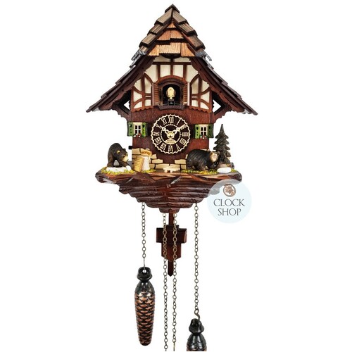 Bears & Honey Battery Chalet Cuckoo Clock 28cm By TRENKLE image