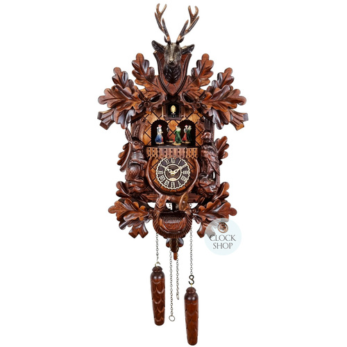 Before The Hunt Battery Carved Cuckoo Clock With Dancers 44cm By TRENKLE