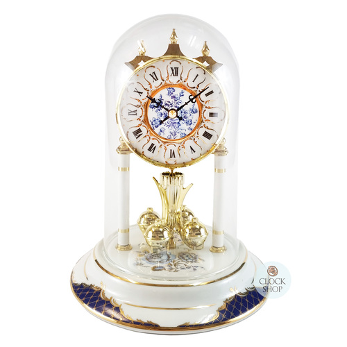23cm White & Gold Porcelain Anniversary Clock With Blue Decorative Detail By HALLER