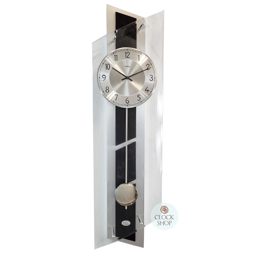 84cm Black & Silver Pendulum Wall Clock With Slate Inlay By AMS