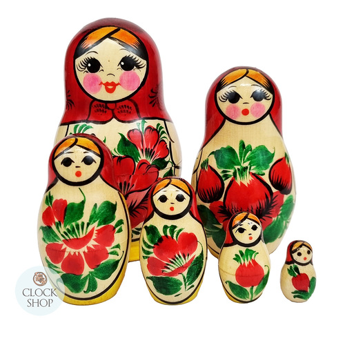 Kirov Russian Nesting Dolls 6 Set With Red Scarf & Yellow Dress 12cm