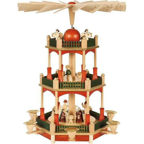 39cm Three Tier Coloured Nativity Christmas Pyramid By Richard Glässer image