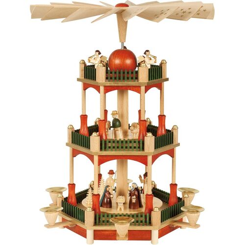 39cm Three Tier Coloured Nativity Christmas Pyramid By Richard Glässer