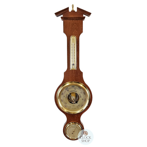 71cm Walnut Traditional Weather Station With Barometer Thermometer & Hygrometer By FISCHER image