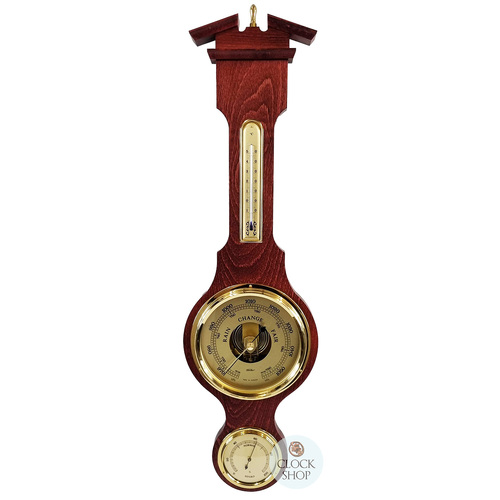 71cm Mahogany Traditional Weather Station With Barometer, Thermometer & Hygrometer By FISCHER