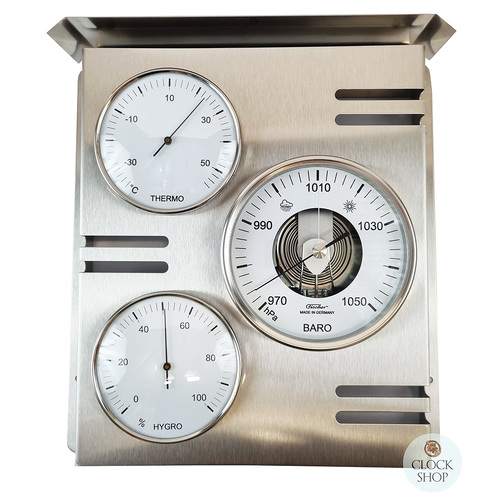 31cm Silver Outdoor Weather Station With Barometer, Thermometer & Hygrometer By FISCHER 