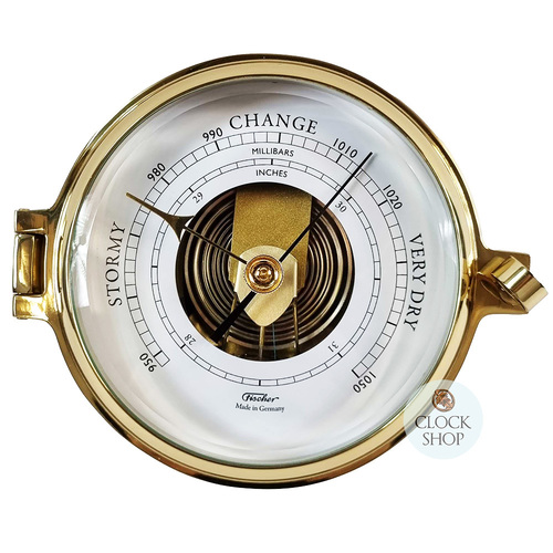 16cm Polished Brass Barometer By FISCHER