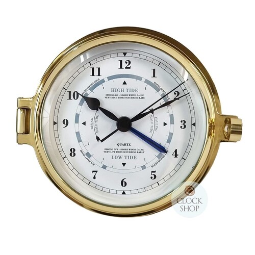 16cm Polished Brass Quartz Time & Tide Clock By FISCHER