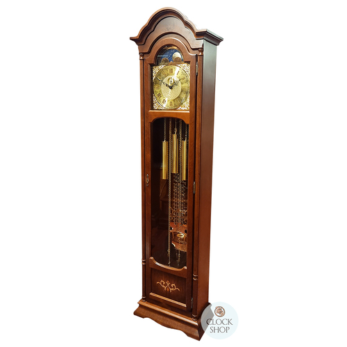 195cm Walnut Grandfather Clock With Westminster Chime & Moon Dial By AMS 