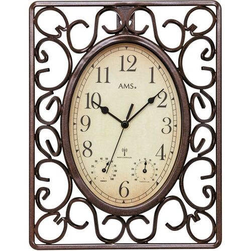 31cm Wrought Iron Indoor / Outdoor Wall Clock With Weather Dials By AMS 