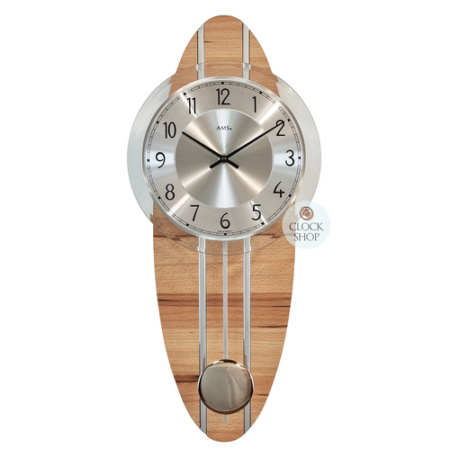 54cm Dark Beech Oblong Pendulum Wall Clock With Silver Highlights & Dial By AMS