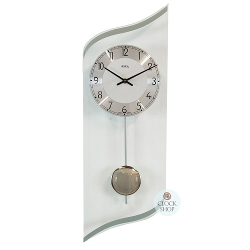 55cm Silver Curved Glass Pendulum Wall Clock By AMS 