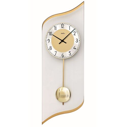 55cm Gold & Curved Glass Pendulum Wall Clock By AMS
