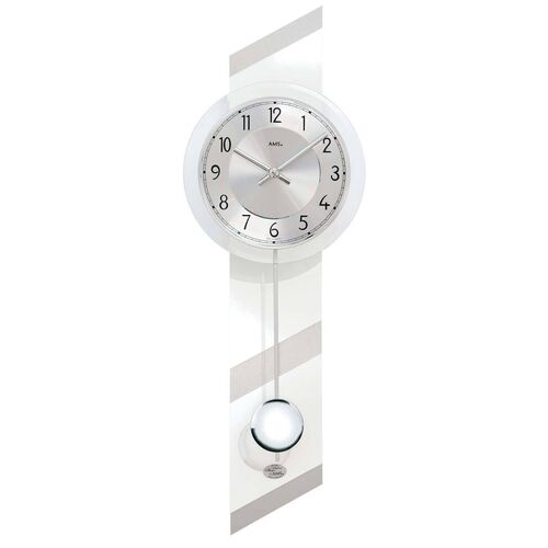69cm Silver & White Pendulum Wall Clock With Round Dial By AMS