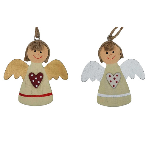 7cm Wooden Angel With Heart Hanging Decoration image