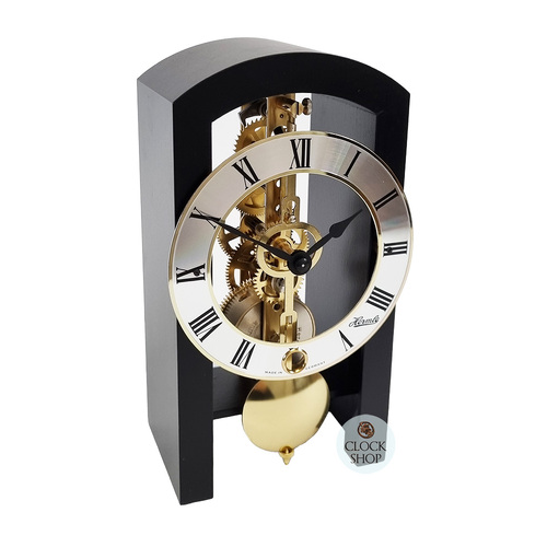 18cm Black Mechanical Skeleton Table Clock By HERMLE