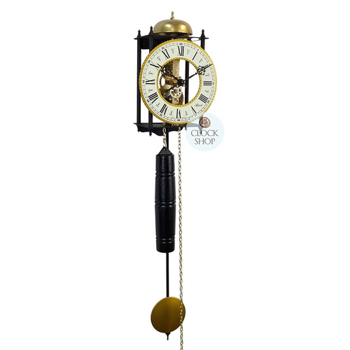 62cm Black Mechanical Skeleton Wall Clock With Bell Strike & Brass Features By HERMLE image