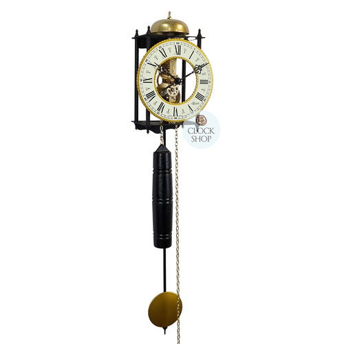 62cm Black & Brass Mechanical Skeleton Wall Clock With Bell Strike By HERMLE