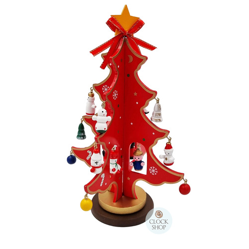 21cm Red Rotatable Christmas Tree With Decorations image
