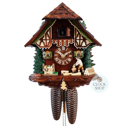 Wood Chopper & Trees 8 Day Mechanical Chalet Cuckoo Clock 30cm By SCHWER image