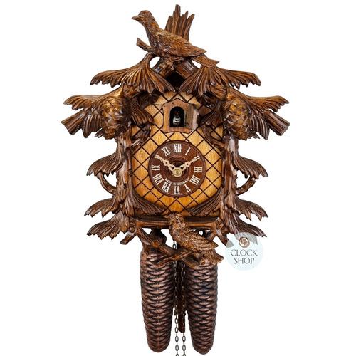 Birds In Fir Tree 8 Day Mechanical Carved Cuckoo Clock 32cm By SCHWER image