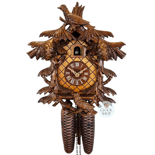 Birds In Fir Tree 8 Day Mechanical Carved Cuckoo Clock 32cm By SCHWER