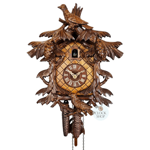Birds In Fir Tree 1 Day Mechanical Carved Cuckoo Clock 30cm By SCHWER image