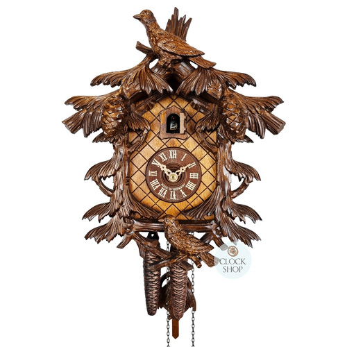 Birds In Fir Tree 1 Day Mechanical Carved Cuckoo Clock 30cm By SCHWER